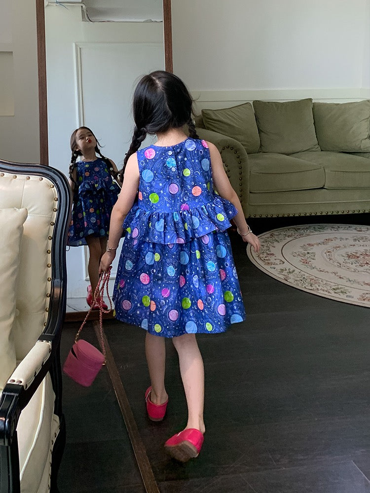 Original Girls Polka Dot Dress Children's Wear Western Style Round Neck Vest Dress New Ladies Children Baby Dress Skirt
