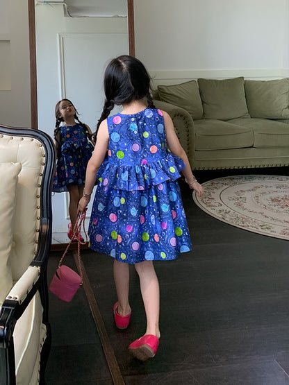 Original Girls Polka Dot Dress Children's Wear Western Style Round Neck Vest Dress New Ladies Children Baby Dress Skirt