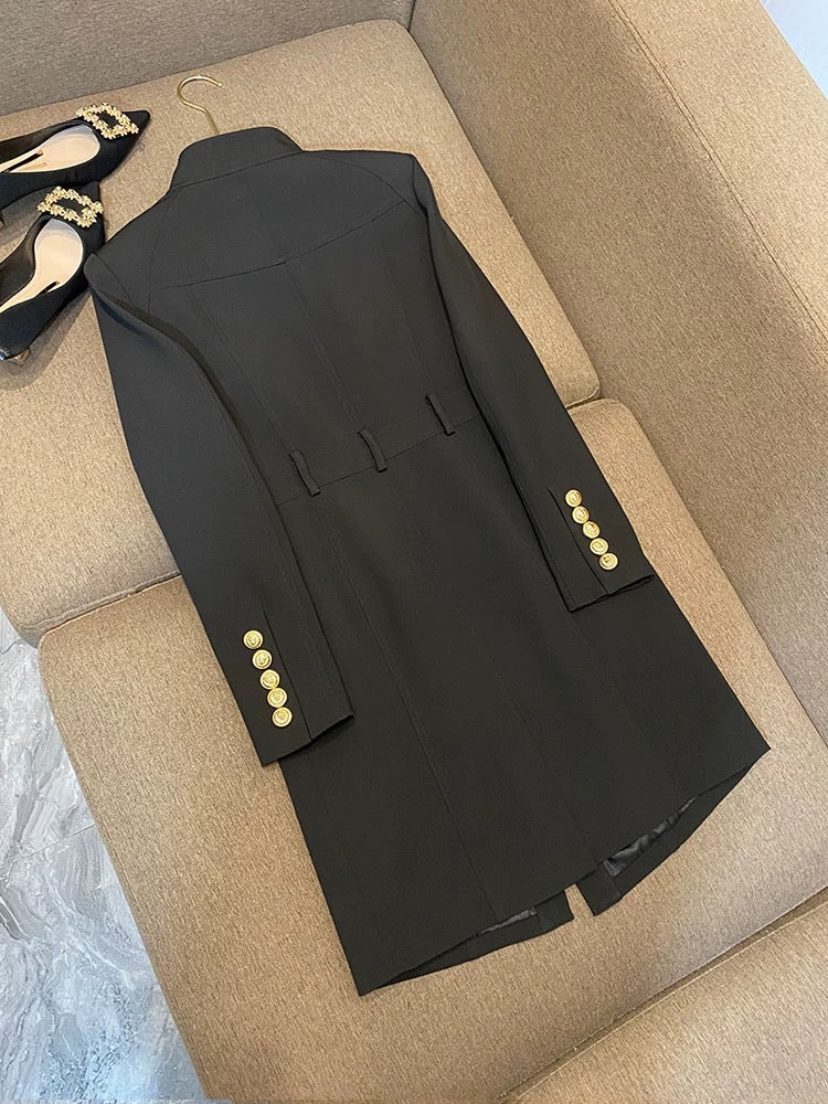 2022 classic black and white turtleneck slim rivet lion head button long-sleeved all-match dress coat D6981