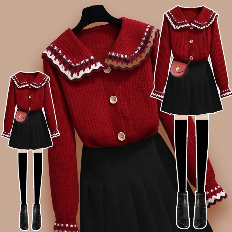 Red Sweater Jacket Ladies Autumn and Winter 2022 New Lazy Wind Design Sense of Small Knitted Cardigan Top