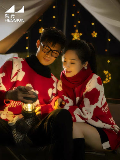 Haixing rabbit year natal year sweater men's New Year's red bottoming sweater 2023 winter thickened Chinese New Year couple outfit