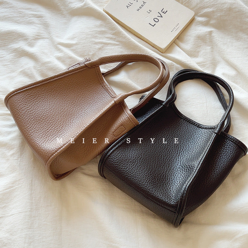 ins retro lychee pattern soft leather tote bag temperament all-match handbag shoulder Messenger small bag texture female bag