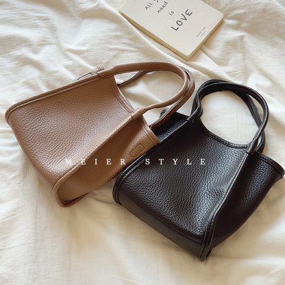 ins retro lychee pattern soft leather tote bag temperament all-match handbag shoulder Messenger small bag texture female bag