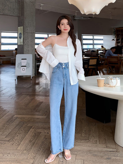 Mrs. Island song Tencel straight pants high street ins trendy jeans women's spring and autumn 2022 new high waist slimming