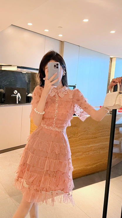 BETTER LS light luxury celebrity temperament dress high-end sense of small fragrance pink cake skirt party dress