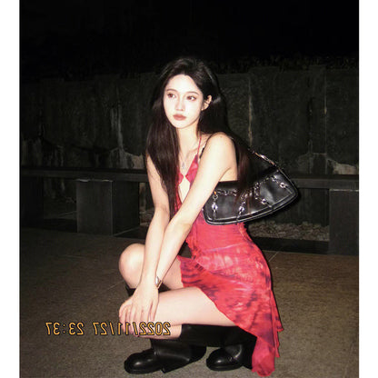 2ND STUDIOS red sling dress V-neck celebrity temperament high-end sense 2022 new short skirt female