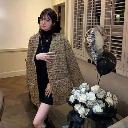 KKK STUDIO wool small fragrant wind heavy industry tweed woven wool coat women's winter new suit coat