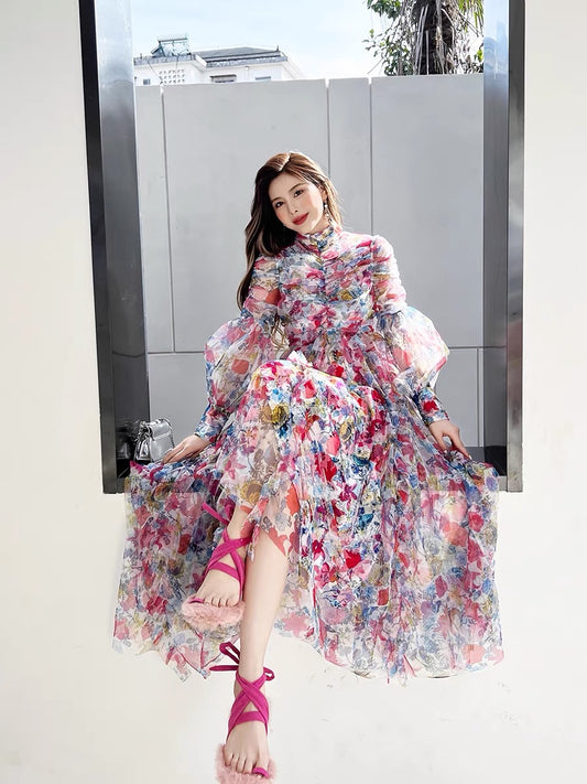 French retro tea break floral dress women's 2022 spring and summer new temperament gentle wind long skirt women's fashion 1416