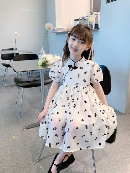Girls dress 2023 new summer children's Korean jacquard cheongsam skirt baby summer fashionable foreign style dress