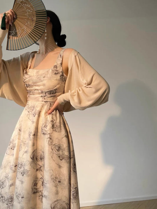 Aconiconi｜Garden of Thorns Premium Design French Print Temperament Goddess Sleeveless Long Dress