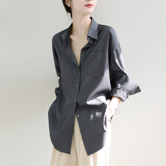 TRR accent super high-end fashionable textured shirt women's oversize loose striped silhouette shirt looks thin