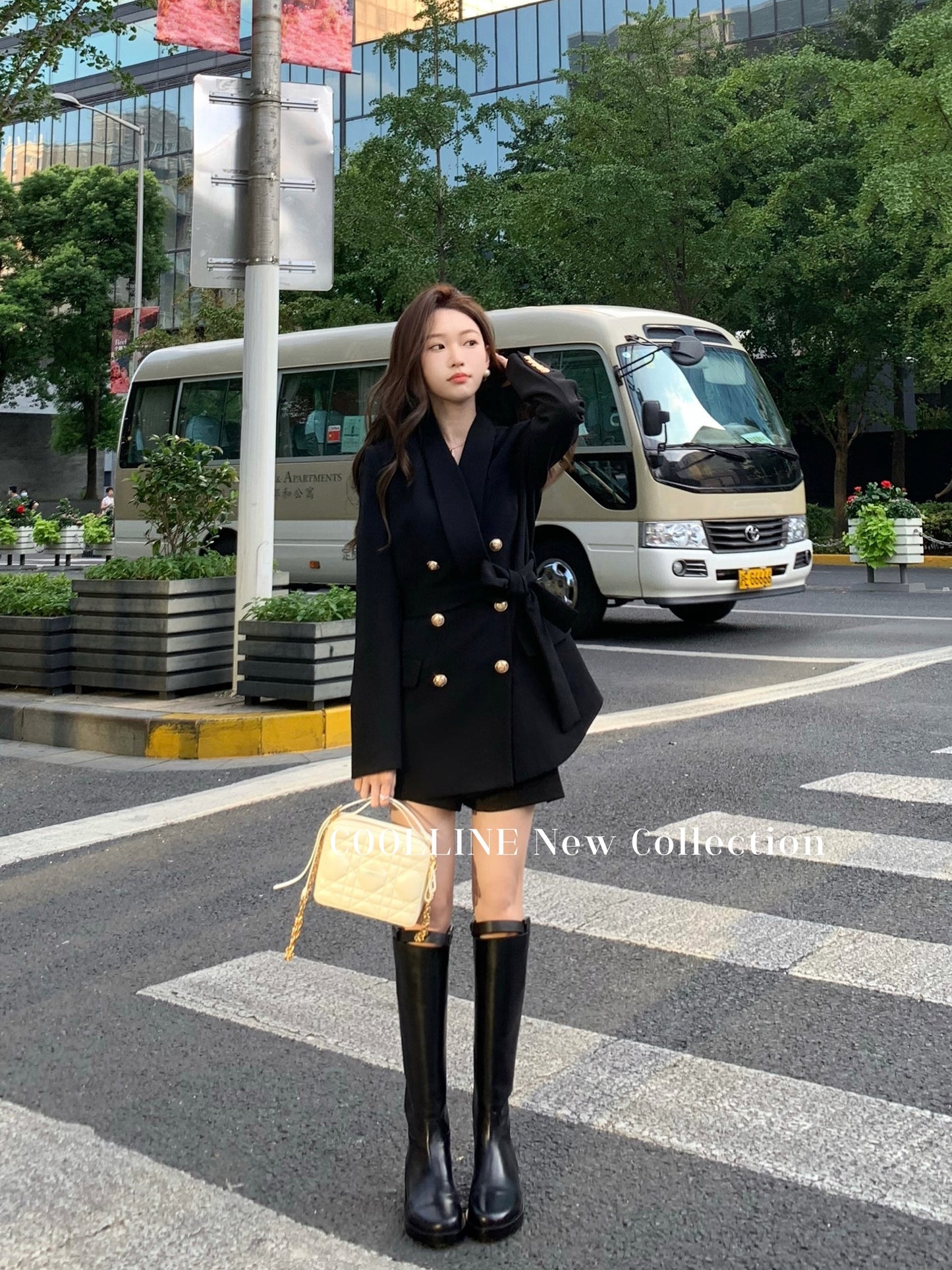 COOLLINE Lin Zixi all-match high waist black suit shorts women's fashionable small straight casual pants
