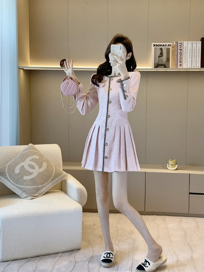MUEL ◆French style small fragrance dress women's 2022 autumn and winter new high-end temperament waist slimming skirt