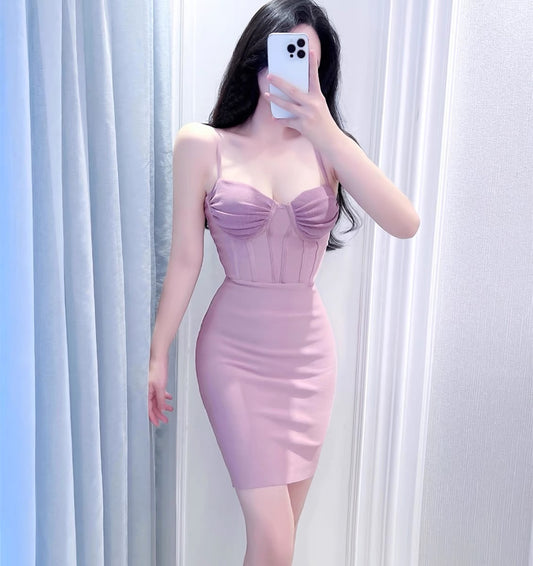 Bean Paste Powder Sling Slim Fit Sexy Chest Pad Dress