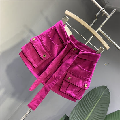 Internet celebrity trend fashion street dragon fruit color denim skirt 22 autumn personality three-dimensional pocket tooling skirt bag hip skirt