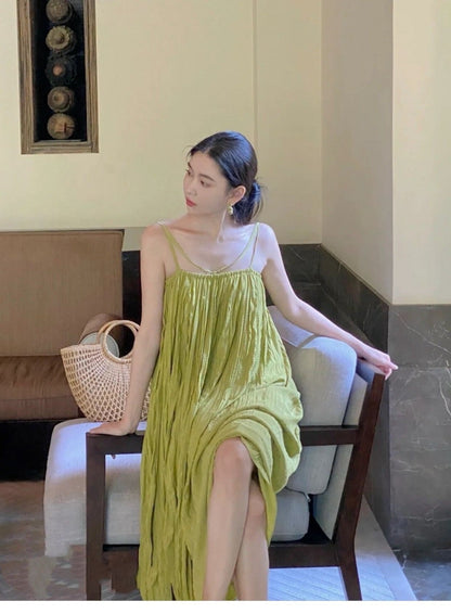 Hainan Sanya Vacation Photo Beach Skirt Seaside Sling Long Skirt Yunnan Dali Travel Wear Super Fairy Dress