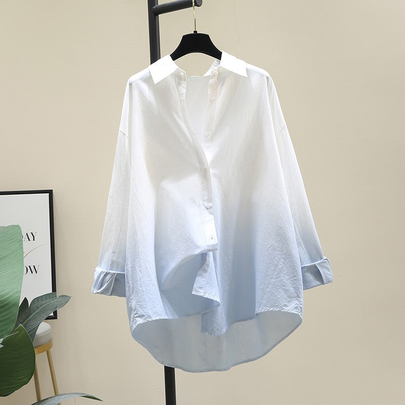 White Gradient Sunscreen Shirt Women's 2023 Spring New Korean Style Design Sense Niche Shirt Mid-length Top