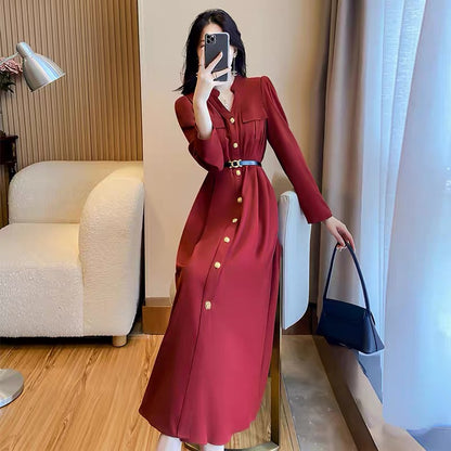 Autumn dress new high-end women's cold wind autumn dress temperament goddess fan long-sleeved shirt skirt early autumn