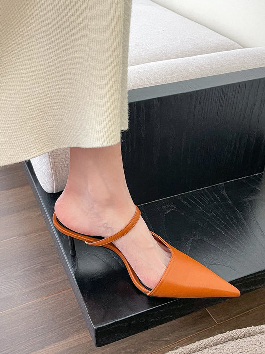 elingstudio is amazing!  Pointed toe high-heeled slippers women's outerwear 2023 spring and summer new side empty sandals and slippers