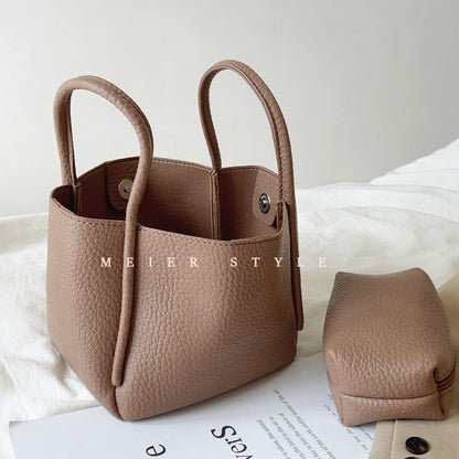 Korean ins soft leather retro vegetable basket bucket bag portable small bag Messenger shoulder bag tote bag mother bag