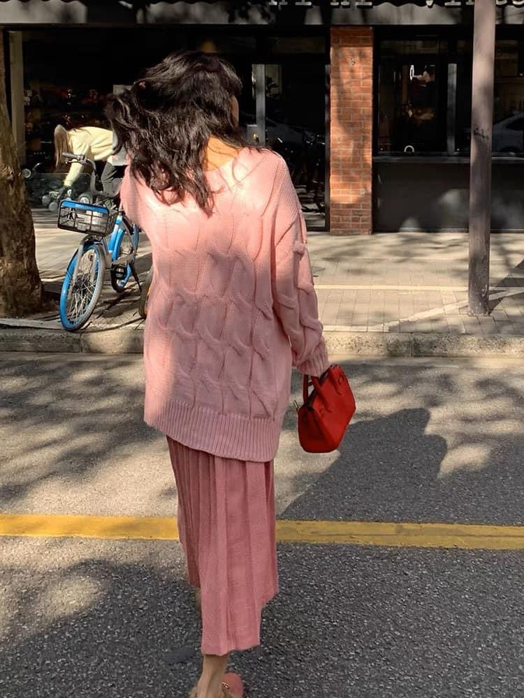 Luoluoxuanjie skirt women's autumn and winter 2021 new Korean version of the pink pleated skirt slim fit slim all-match A-line skirt