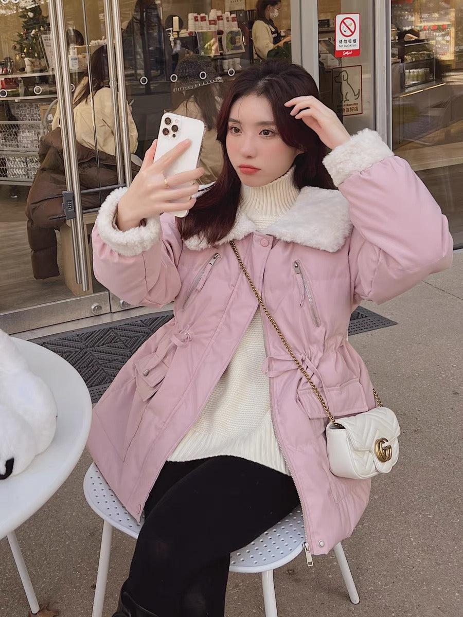 Pink Korean sweet cotton clothing women's winter short section small 2022 new college style milk fufu thickened cotton jacket