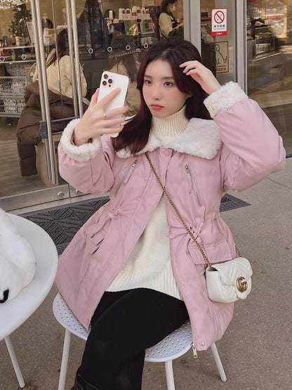 Pink Korean sweet cotton clothing women's winter short section small 2022 new college style milk fufu thickened cotton jacket