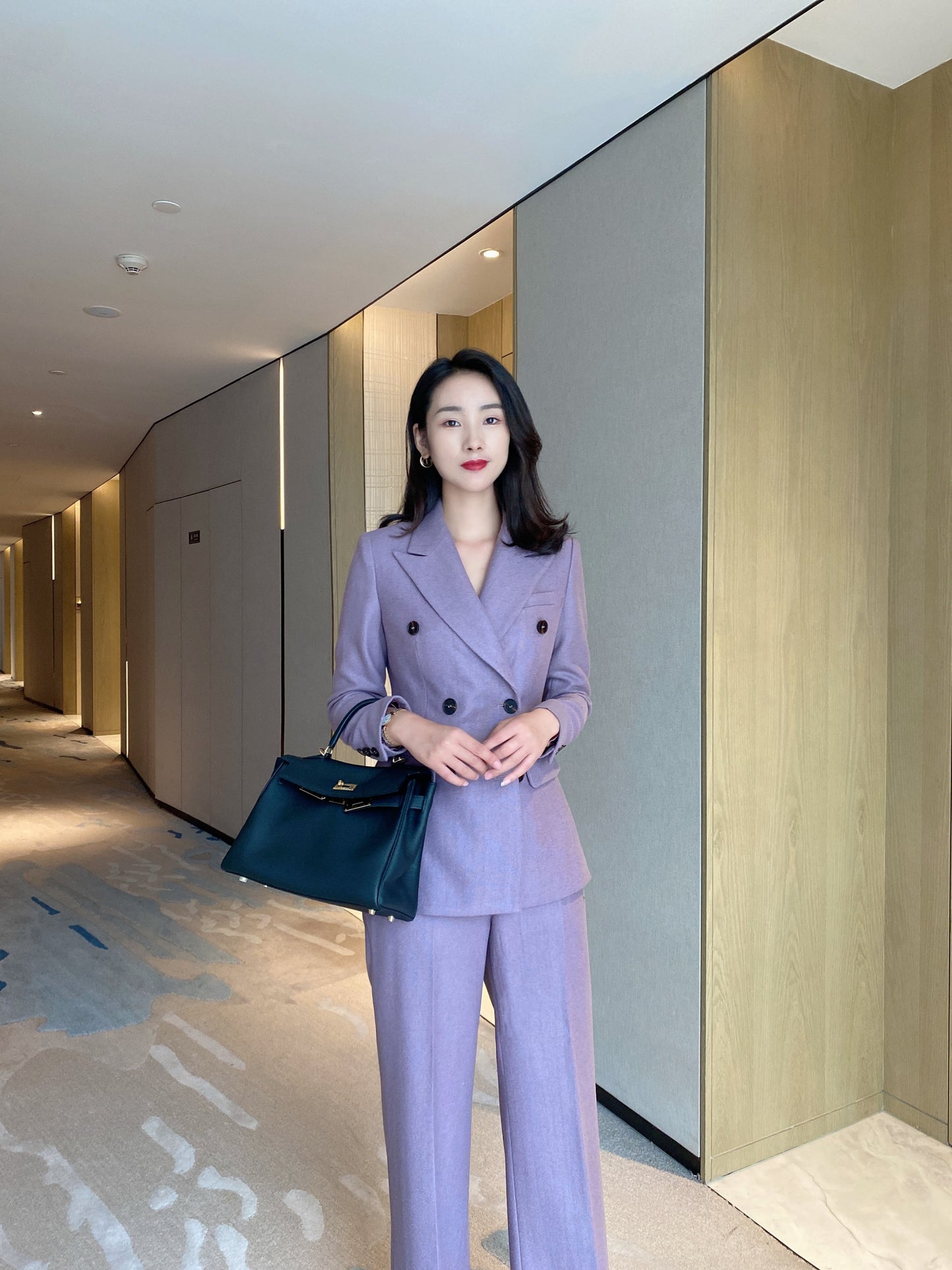 Winter advanced purple aura fully open professional commuter suit full wool thickened warm suit straight trousers two-piece set