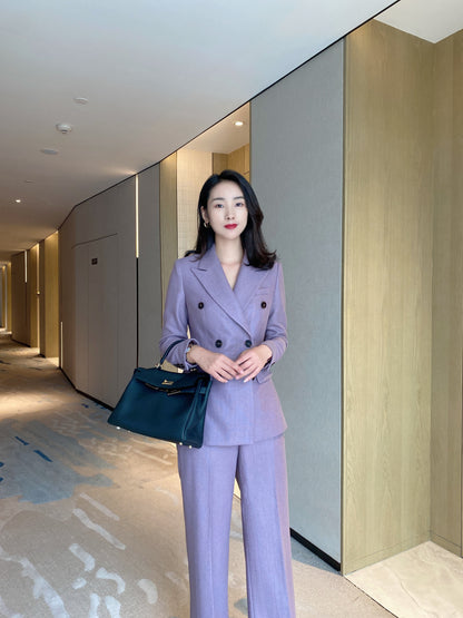 Winter advanced purple aura fully open professional commuter suit full wool thickened warm suit straight trousers two-piece set