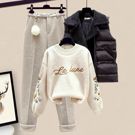 Autumn and winter clothes are gentle and wear. Winter women's clothes are matched with temperament vests, sweaters, pants, autumn and winter suits, women's three-piece suits 1878