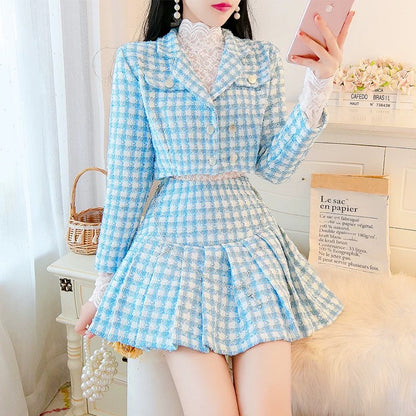 Xiaoxiangfeng suit temperament ladies 2022 autumn new high-end tweed short jacket pleated skirt two-piece set