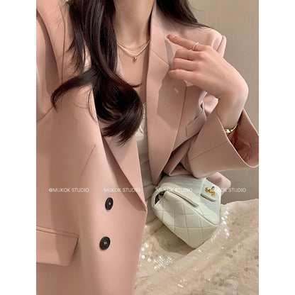 MUKOK Morandi Rose ~ design sense solid color exquisite spring and autumn new temperament long-sleeved suit jacket for women