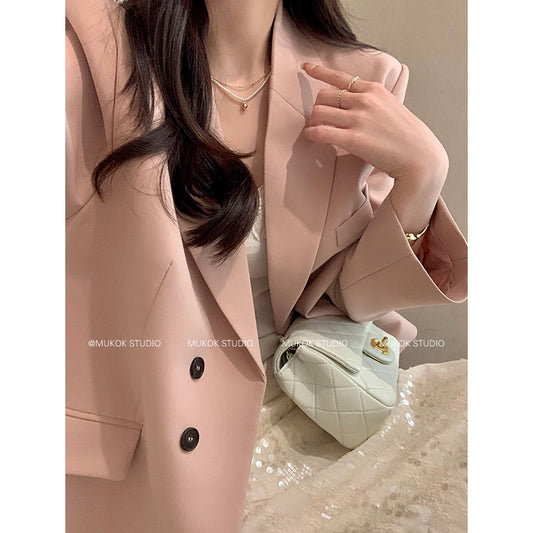 MUKOK Morandi Rose ~ design sense solid color exquisite spring and autumn new temperament long-sleeved suit jacket for women