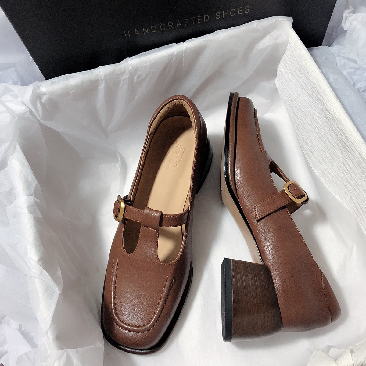 Senyu Haixiang French retro 2023 new leather single shoes literary retro chunky heel loafers square toe single shoes