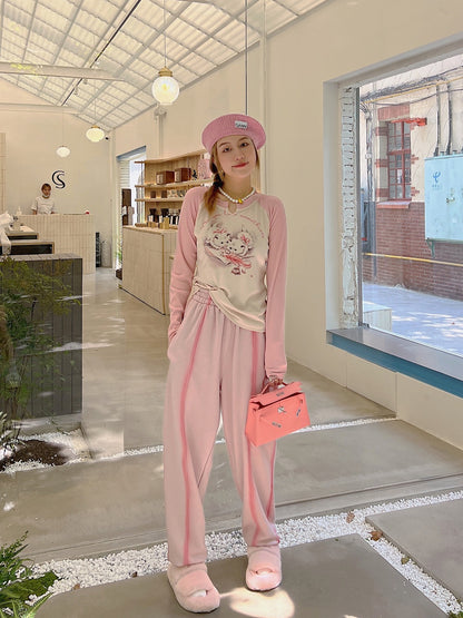Thebestxue Korean version of fashionable casual letter beam pink sweatpants 2022 autumn new Harem pants women