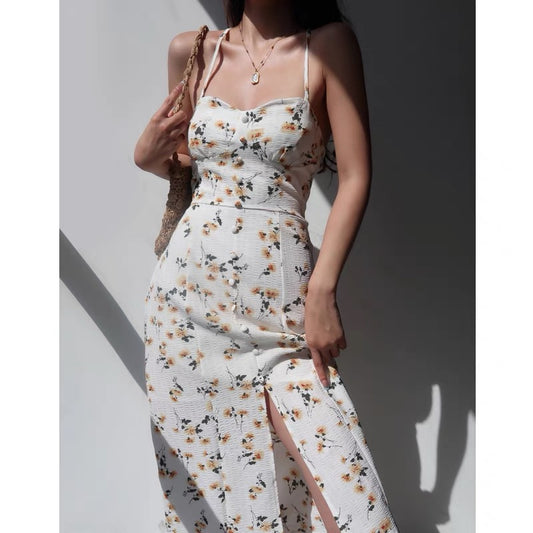 European and American sexy babes cross straps show back suspender skirt female summer waist slim holiday style dress long skirt