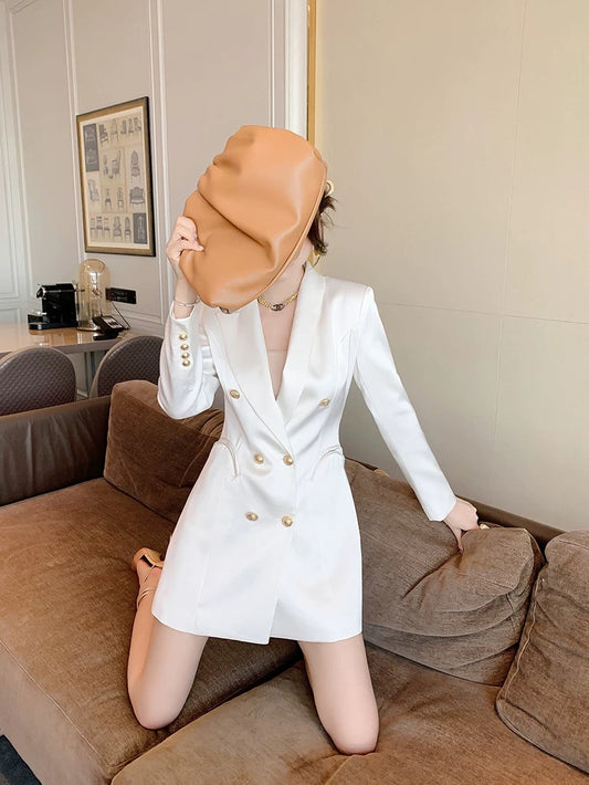 European station high-end fried street small suit autumn 2022 new temperament white all-match waist suit dress 1541