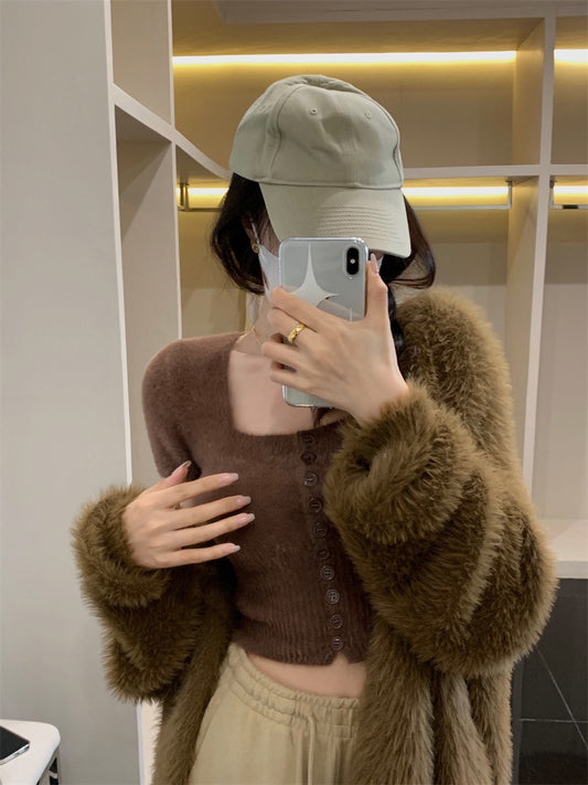 Korean style mink fluffy coat women's autumn and winter 2022 new thickened design sense niche loose cardigan top