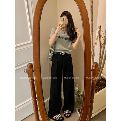 MUKOK high-end suit casual pants women's 2023 spring new drape slim straight wide-leg floor mopping trousers