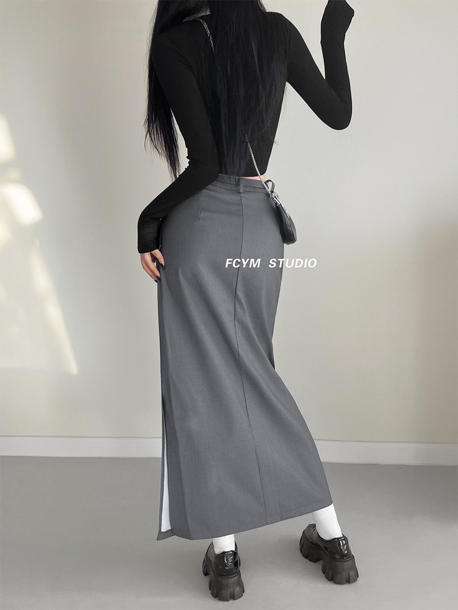 High-end retro high-waist temperament suit skirt female slim slim side slit a-line long skirt straight skirt