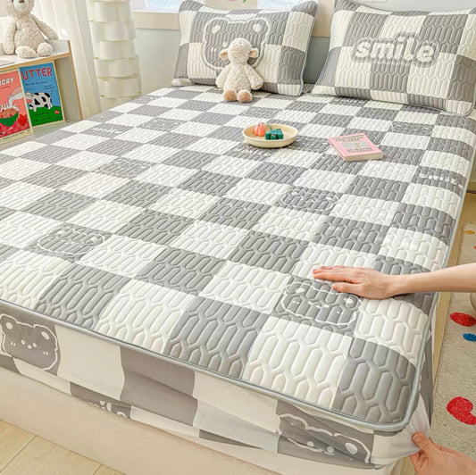 2023 Ice silk latex mat three-piece set bed sheet summer machine washable single student dormitory air-conditioning soft mat