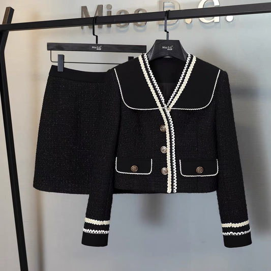 Miss DG black small fragrance suit women's autumn 2022 temperament age-reducing short coat small black dress two-piece 1696