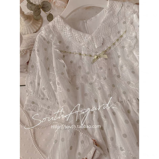 Southern fairy palace doll collar dress waist is thin and small floral skirt art raw grandma sweet skirt is gentle