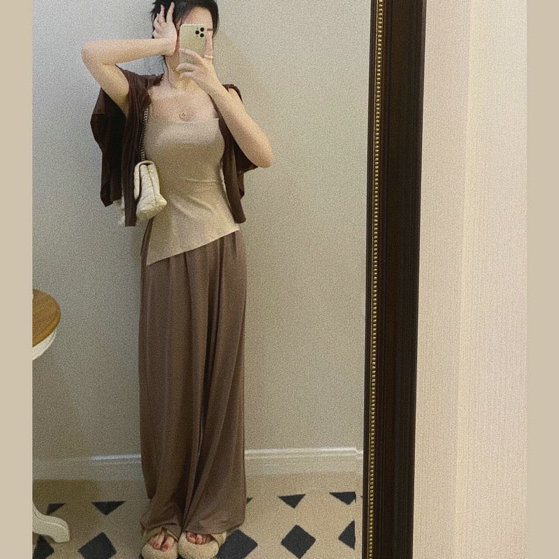 "MoMoWoAi" spring and summer baby muscle touch~ looks thinner and longer legs, versatile high-waisted wide-leg pants