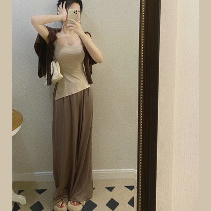 "MoMoWoAi" spring and summer baby muscle touch~ looks thinner and longer legs, versatile high-waisted wide-leg pants