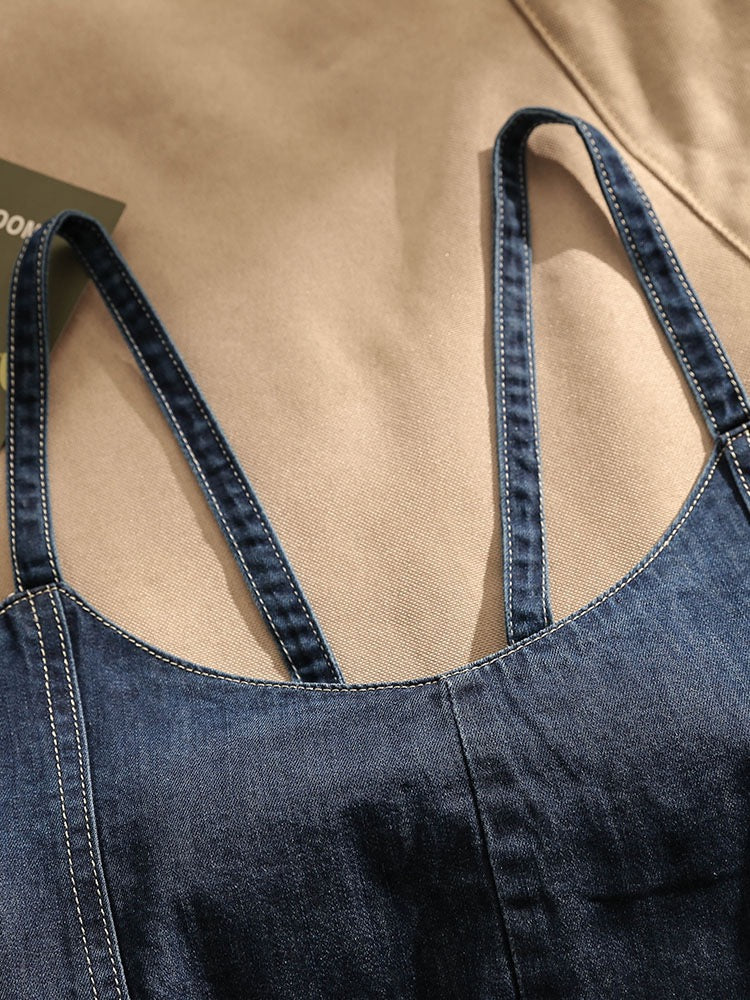 Retro denim cross camisole women's outerwear sexy beautiful back slim design sense niche short tube top top