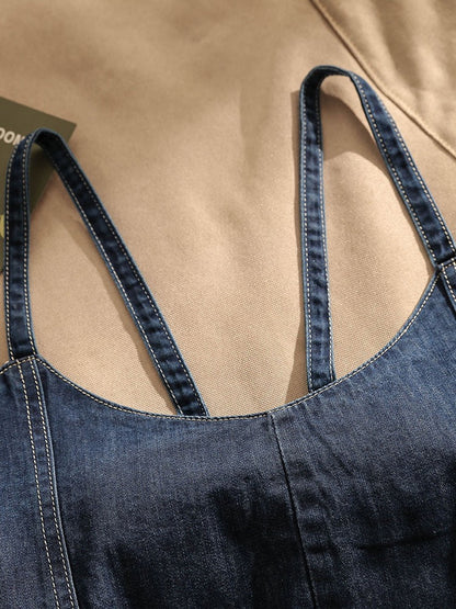 Retro denim cross camisole women's outerwear sexy beautiful back slim design sense niche short tube top top