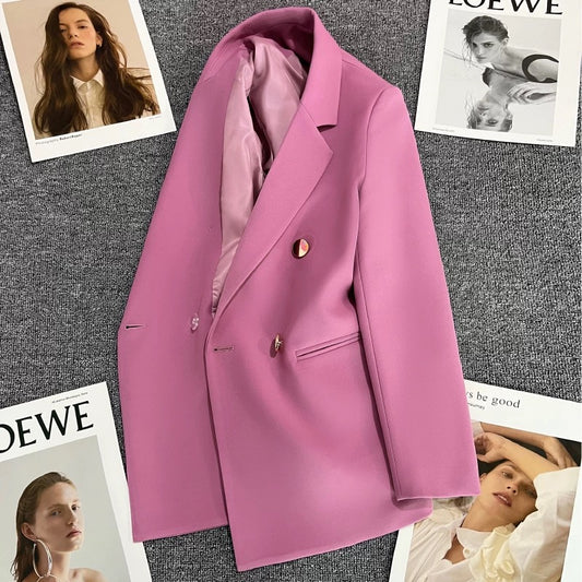 Purple-pink metal button suit jacket women's 2022 autumn new British style double-breasted suit trend 1733
