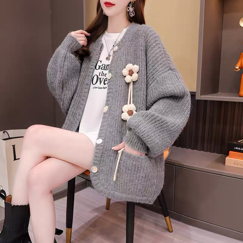 Minus 10] Design Sweater Cardigan Women's 2022 New Autumn and Winter Western Style Age-Reducing Loose Lazy Wind Knitted Jacket