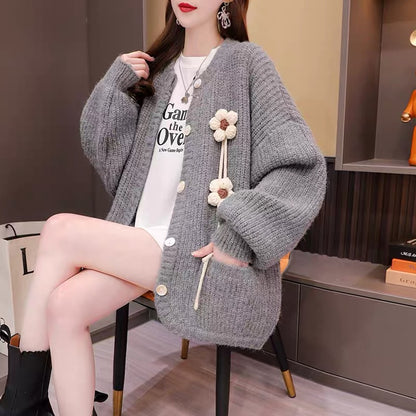 Minus 10] Design Sweater Cardigan Women's 2022 New Autumn and Winter Western Style Age-Reducing Loose Lazy Wind Knitted Jacket
